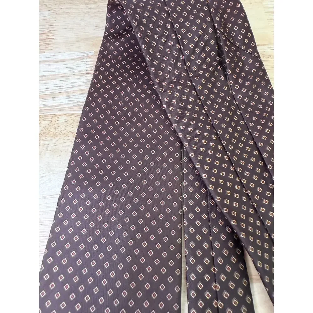 Vintage Kelly 1 Men's Neck Tie Brown Gold Geometric Squares